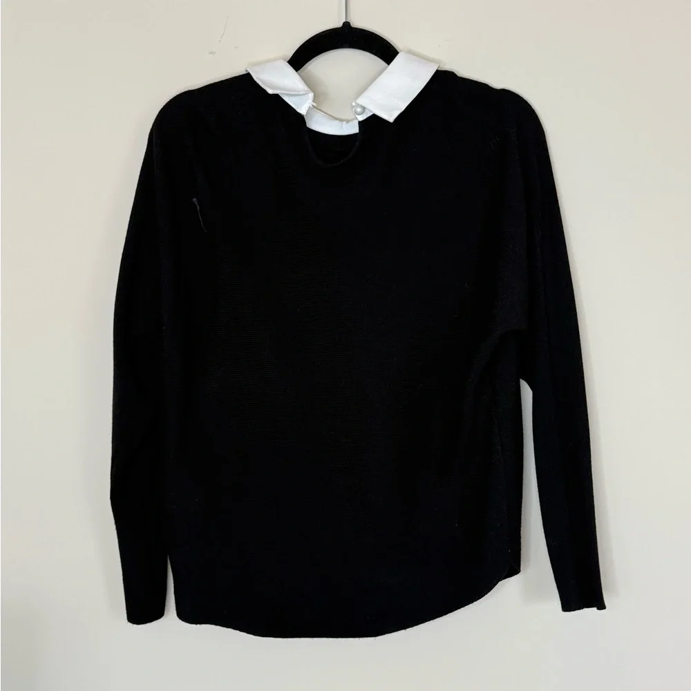 Elegant black sweater with embellished crystal collar. - Picture 6 of 8
